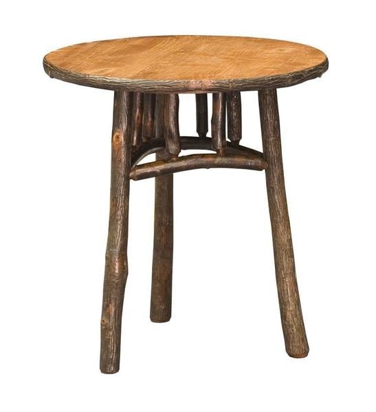 Amish Rustic Hickory Twig 22 Round End Table Shown in Maple Wood and Hickory with Michaels Cherry Stain